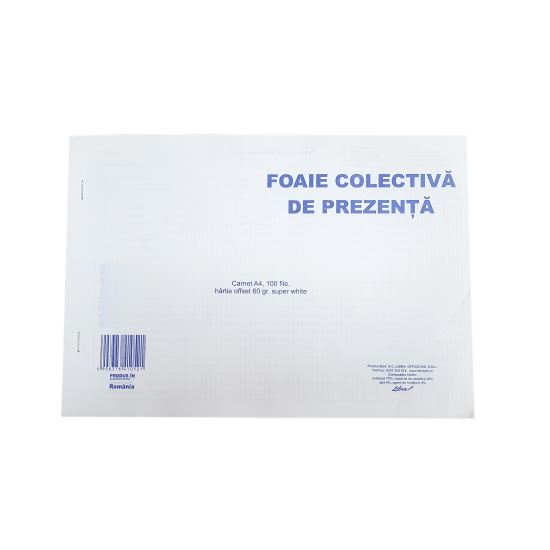 Foaie colectiva de prezenta A4, carnet 100 file
