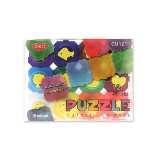 Culori tempera 12 culori 15 ml puzzle DACO - CU121