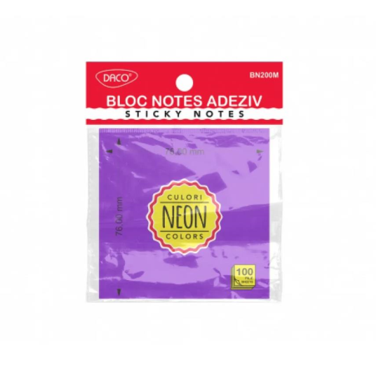 Bloc notes adeziv 76x76 mov neon DACO BN200M