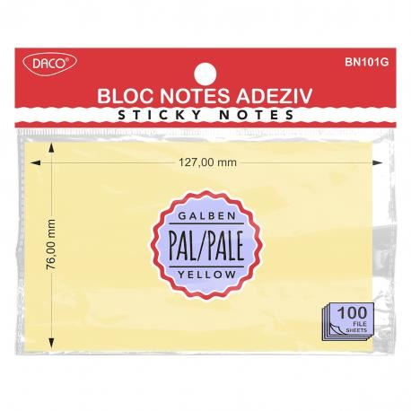 Bloc notes adeziv 76 x 127 mm galben pal DACO BN101G