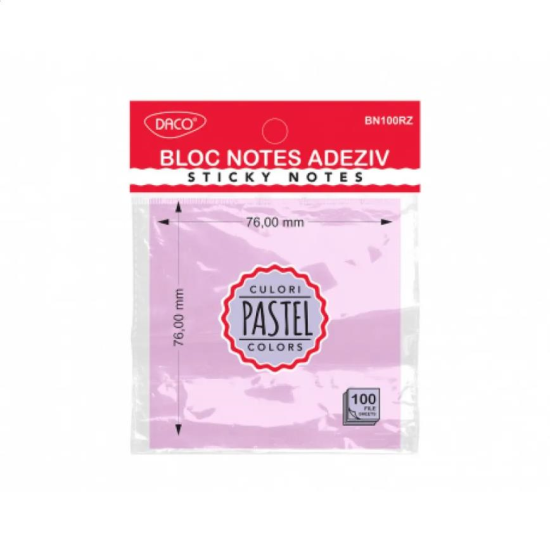 Bloc notes adeziv 76x76 roz pastel DACO BN100RZ