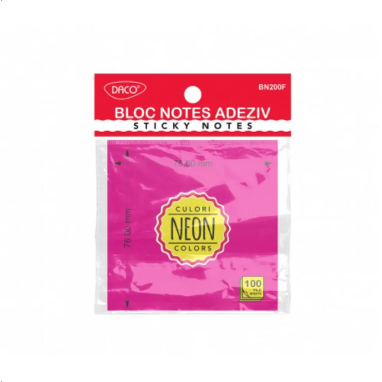 Bloc notes adeziv 76x76 fucsia neon DACO BN200F