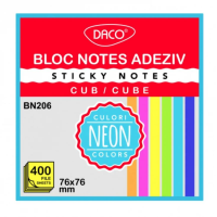 Bloc notes adeziv cub 400 file 76x76 6 culori DACO BN206