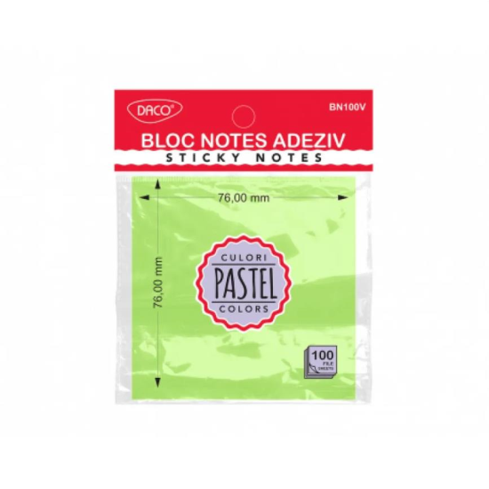 Bloc notes adeziv 76x76 verde pastel DACO BN100RV