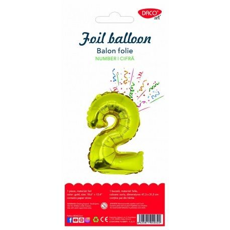 Balon folie cifra 2 auriu 85 cm DACO BL852AU