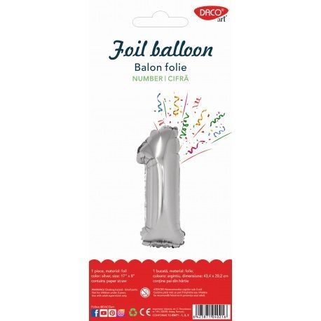 Balon folie cifra 1 argintiu 85 cm DACO BL851AG