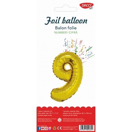Balon din folie cifra 9 auriu 85 cm DACO BL859AU