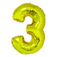 Balon folie cifra 3 auriu 85 cm DACO - BL853AU