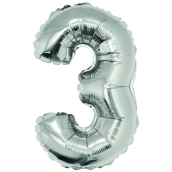 Balon folie cifra 3 argintiu 40 cm DACO - BL403AG