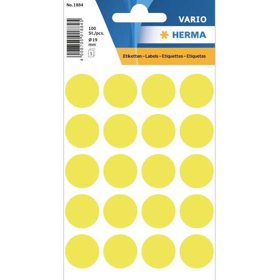 Sticker HERMA 1884 galben luminos 19mm