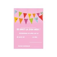 Invitatie petrecere copii set 10 - model fanioane roz