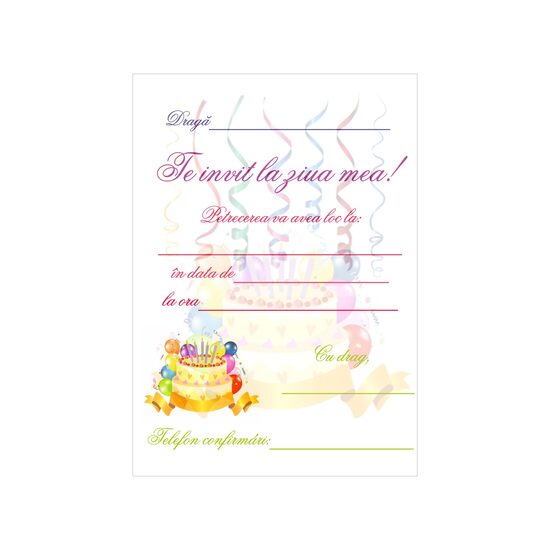 Invitatie petrecere copii set 10 - model tort