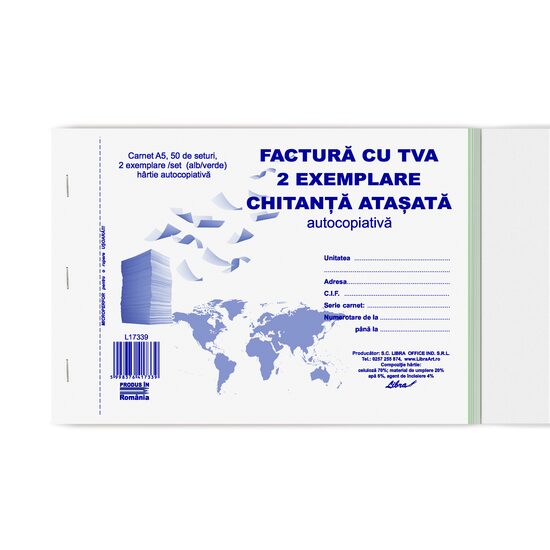 Factura A5 2 exemplare cu TVA chitanta atasata autocopiativa - L17339