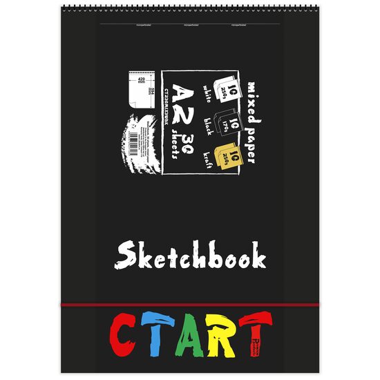 Caiet de schite A2 mixed paper, 30 coli, 10 coli alb 250g, 10 coli negru 170g, 10 coli kraft