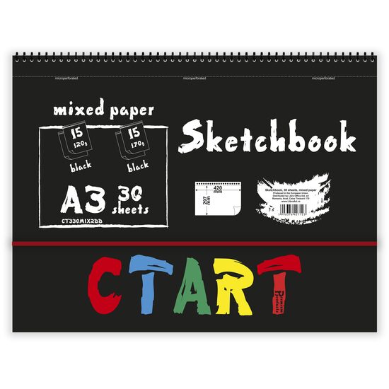 Caiet de schite A3 mixed paper, 30 coli, 15 coli negru 170g, 15 coli negru 120g