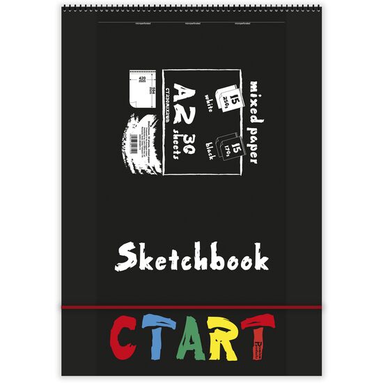 Caiet de schite A2 mixed paper, 30 coli, 15 coli alb 250g, 15 coli negru 170g