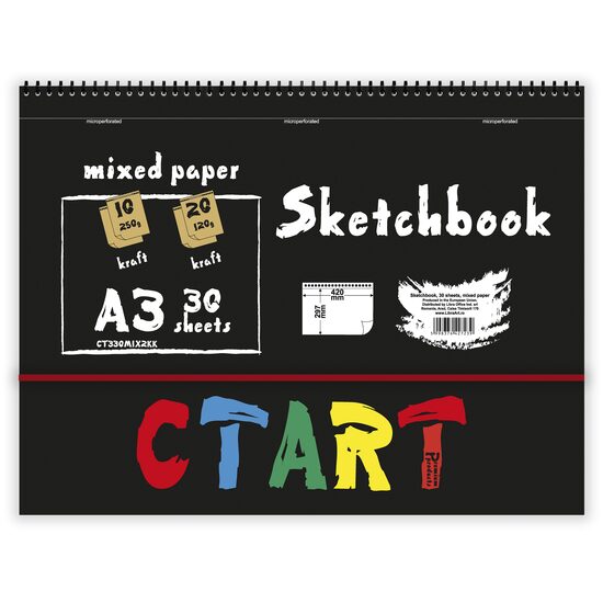 Caiet de schite A3 mixed paper, 30 coli, 10 coli kraft 250g, 20 coli kraft 120g