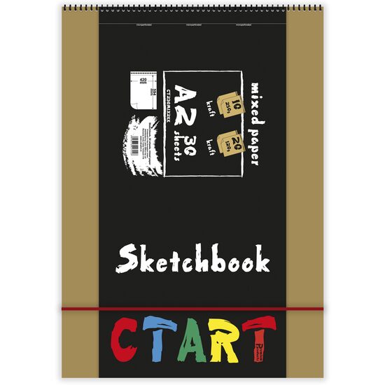 Caiet de schite A2 mixed paper, 30 coli, 10 coli kraft 250g, 20 coli kraft 120g
