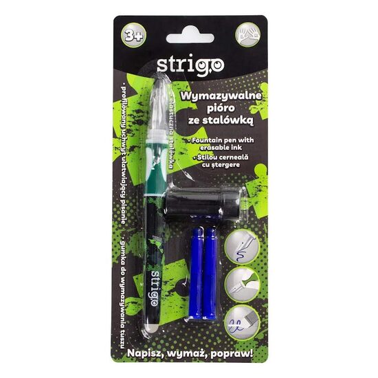 Stilou cu radiera Strigo + 2 rezerve + dispozitiv curatare - verde SSC341