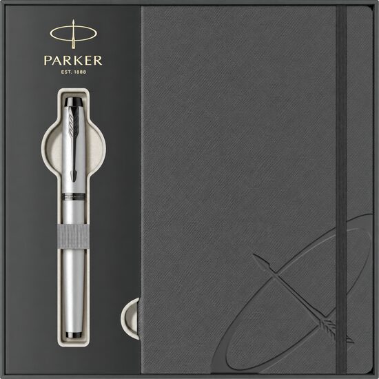 Set Stilou Parker IM Argintiu Achromatic Mat + Agendă