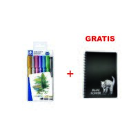 Marker metalic set 6+1 pigment Staedtler + Bloc desen si schite A5 hartie neagra 50 coli 120 g coperta plastic