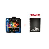 Pigment liner set 24 brush 371 C24 + Bloc desen si schite A4 hartie neagra 50 coli 120 g coperta plastic