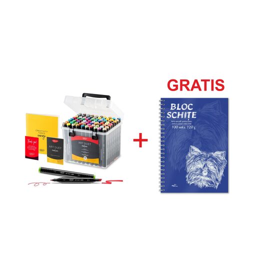 Marker grafic set 80 Art Duet Daco - MK680 + Bloc desen si schite A4 100 coli 120 g sp. coperti tari