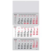 Calendar triptic pliabil 2025 12 file hartie lucioasa, gri si rosu