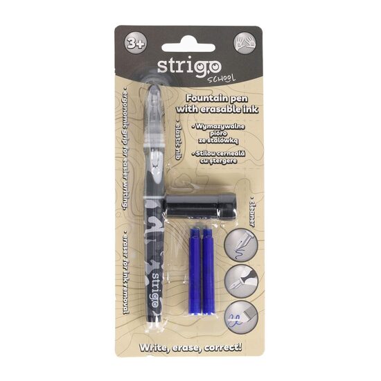 Stilou cu radiera Strigo + 2 rezerve + dispozitiv curatare-negru SSC475