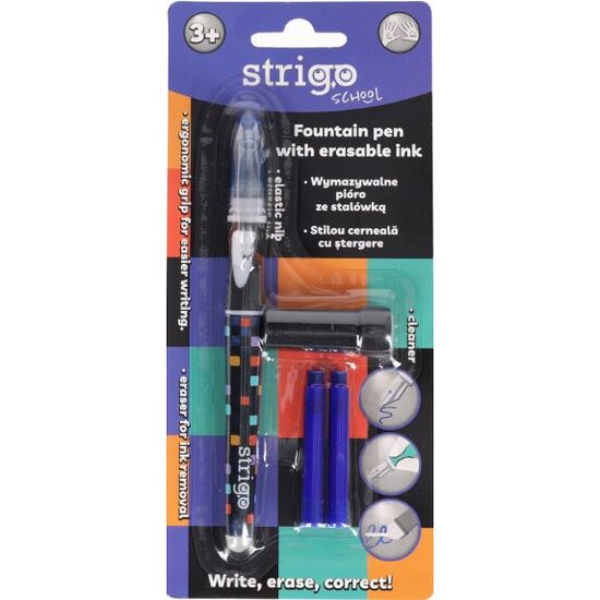 Stilou cu radiera Strigo + 2 rezerve + dispozitiv curatare-negru puncte SSC470