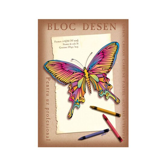 Bloc de desen A4 carton 170 grame, 16 file, Fluturi 8 + 2 GRATIS!