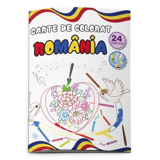 Carte de colorat A4 24 pagini, Romania - contur 8 + 2 GRATIS!