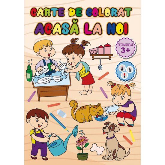 Carte de colorat Acasa la noi, A4 24 pagini 8 + 2 GRATIS!
