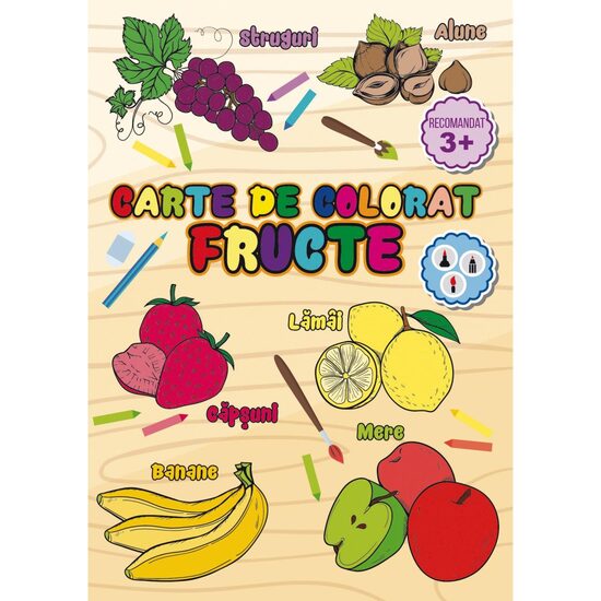 Carte de colorat Fructe, A4 24 pagini 8 + 2 GRATIS!