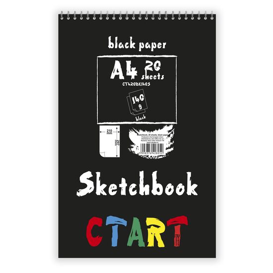 Caiet de schite A4, 20 coli carton negru CT420BK140S