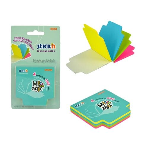 Notes autoadeziv 70x70 mm STICK'N Magic Tracking 4 culori neon - 21560
