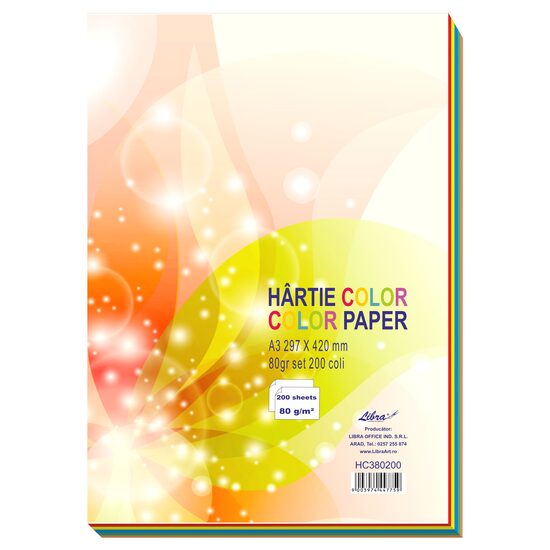 Hartie color A3 80gr set 200 Libra HC380200