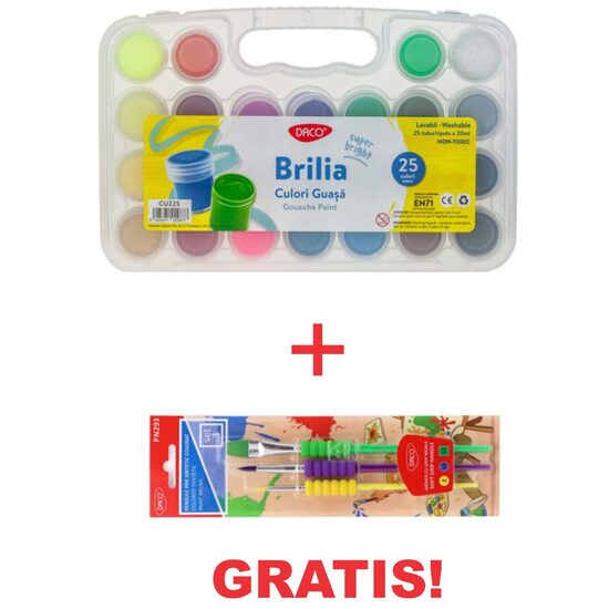 SET 25 CULORI GUASE + PENSULE SET.3 GRATIS!