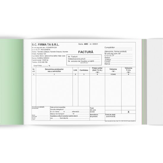 FACTURA CU TVA A5 3EX. PERSONALIZATA 50 SET/BLOC TIPAR CU NEGRU