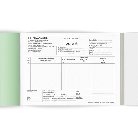 FACTURA FARA TVA A5 3EX. PERSONALIZATA 50 SET/BLOC TIPAR CU NEGRU
