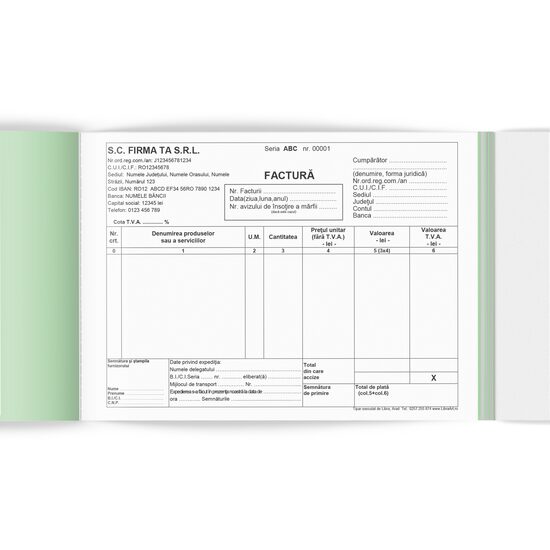 FACTURA CU TVA A5 2EX. PERSONALIZATA 50 SET/BLOC TIPAR CU NEGRU