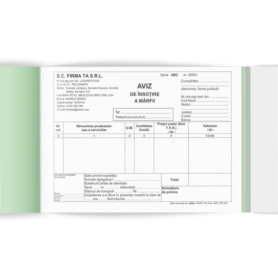 AVIZ A5 2EX. PERSONALIZAT 50 SET/BLOC TIPAR CU NEGRU