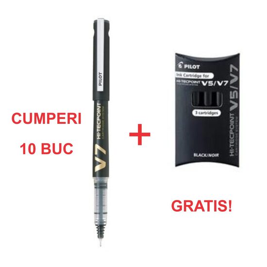 ROLLER V7 NEGRU 10 BUC + SET REZERVA GRATIS