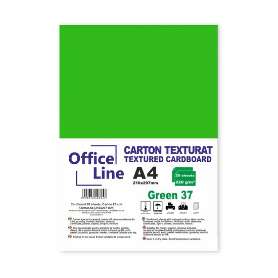 Carton texturat A4 220g verde 37 top. 20 coli