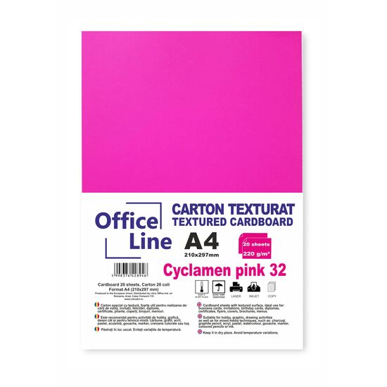 Carton texturat A4 220g roz ciclam 32 top. 20 coli