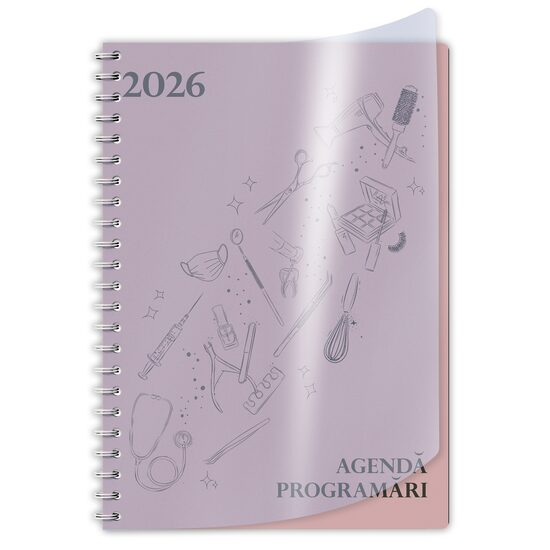 Agenda A4 pentru programari datata zilnic 2026 192 pagini, spirala, coperta carton model Pink si supracoperta PriPlak