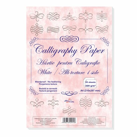 Hartie alba pentru caligrafie, suprafata texturata 25 coli 220g
