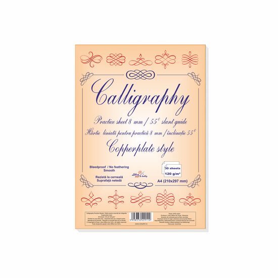 Hartie caligrafie liniata Copperplate 8 mm/55 grade, set 30 coli de 120g 