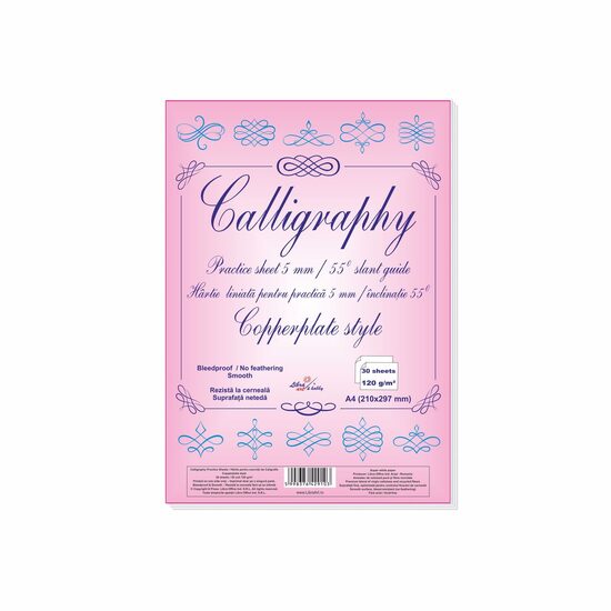 8+2 GRATIS Hartie caligrafie liniata Copperplate 5 mm/55 grade, set 30 coli de 120g