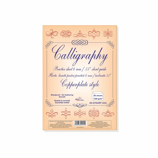 8+2 GRATIS Hartie caligrafie liniata Copperplate 8 mm/55 grade, set 30 coli de 120g
